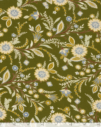 Jersey de Viscose Motif Floral Fond Vert - Mercerine