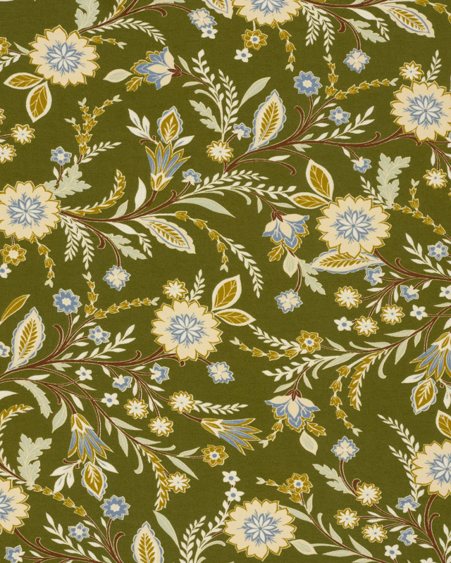 Jersey de Viscose Motif Floral Fond Vert - Mercerine