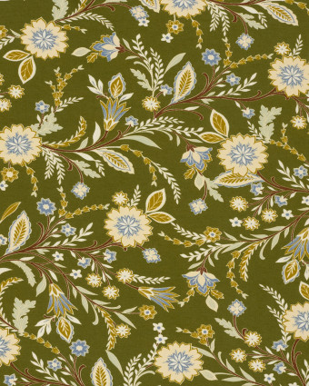 Jersey de Viscose Motif Floral Fond Vert - Mercerine