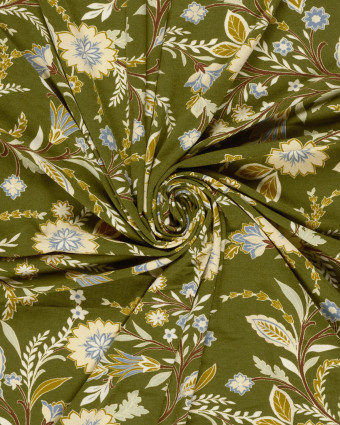 Jersey de Viscose Motif Floral Fond Vert - Mercerine