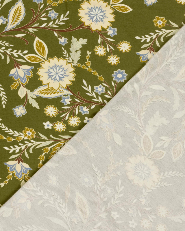 Jersey de Viscose Motif Floral Fond Vert - Mercerine