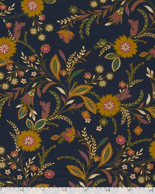 Jersey de Viscose Motif Floral Fond Bleu Marine - Mercerine