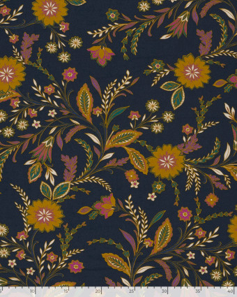 Jersey de Viscose Motif Floral Fond Bleu Marine - Mercerine