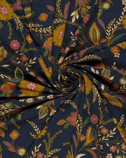 Jersey de Viscose Motif Floral Fond Bleu Marine - Mercerine