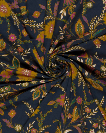 Jersey de Viscose Motif Floral Fond Bleu Marine - Mercerine