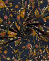 Jersey de Viscose Motif Floral Fond Bleu Marine
