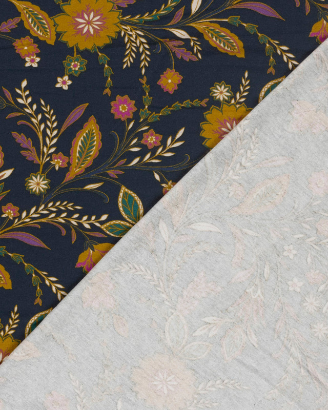 Jersey de Viscose Motif Floral Fond Bleu Marine - Mercerine