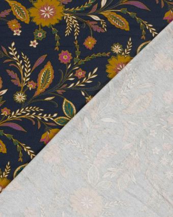 Jersey de Viscose Motif Floral Fond Bleu Marine - Mercerine