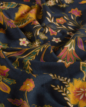 Jersey de Viscose Motif Floral Fond Bleu Marine - Mercerine