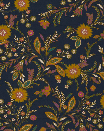 Jersey de Viscose Motif Floral Fond Bleu Marine - Mercerine