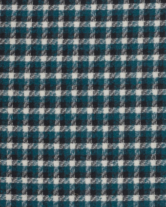 Tissu Tweed à Carreaux Bleu Canard Touche Lurex Doré - Mercerine