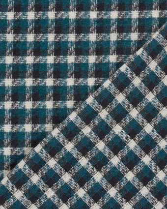 Tissu Tweed à Carreaux Bleu Canard Touche Lurex Doré - Mercerine