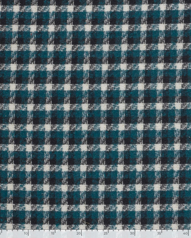 Tissu Tweed à Carreaux Bleu Canard Touche Lurex Doré - Mercerine