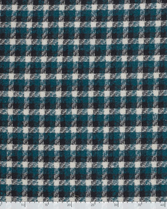 Tissu Tweed à Carreaux Bleu Canard Touche Lurex Doré - Mercerine