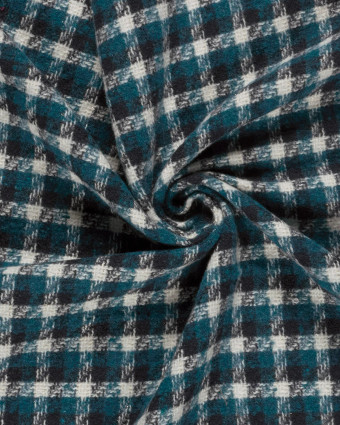 Tissu Tweed à Carreaux Bleu Canard Touche Lurex Doré - Mercerine