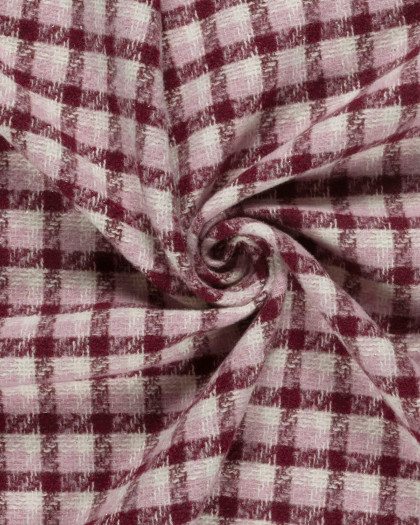 Tissu Tweed à Carreaux Rose et Bordeaux Touche Lurex Doré - Mercerine