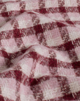 Tissu Tweed à Carreaux Rose et Bordeaux Touche Lurex Doré - Mercerine