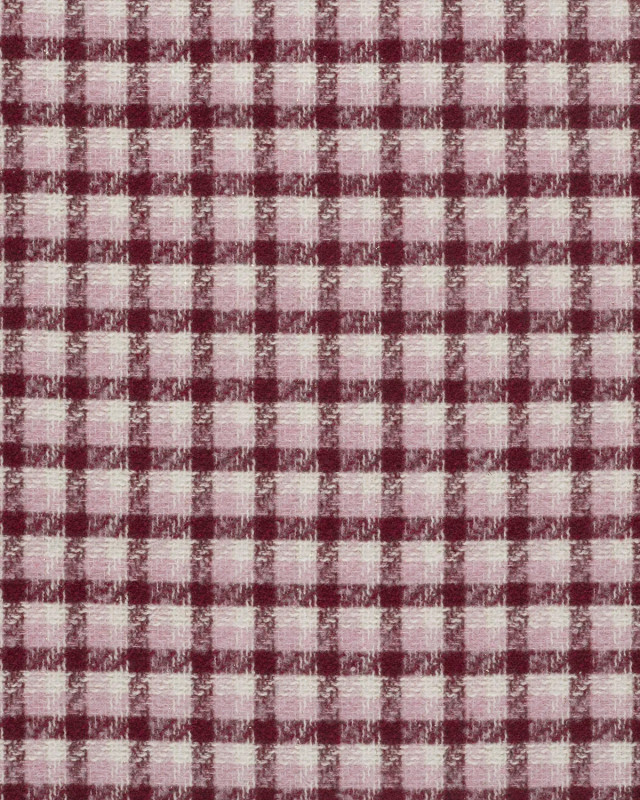 Tissu Tweed à Carreaux Rose et Bordeaux Touche Lurex Doré - Mercerine