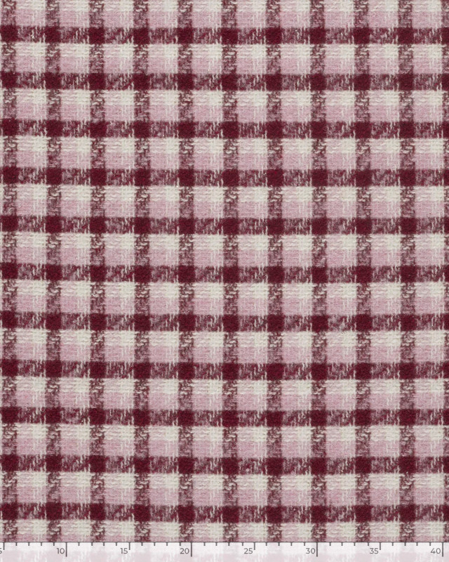 Tissu Tweed à Carreaux Rose et Bordeaux Touche Lurex Doré - Mercerine