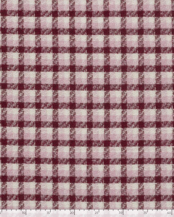 Tissu Tweed à Carreaux Rose et Bordeaux Touche Lurex Doré - Mercerine