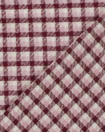 Tissu Tweed à Carreaux Rose et Bordeaux Touche Lurex Doré - Mercerine