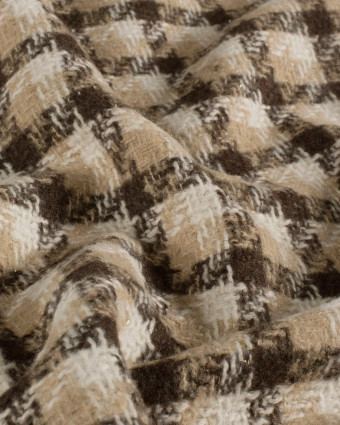 Tissu Tweed à Carreaux Cacao Touche Lurex Doré - Mercerine