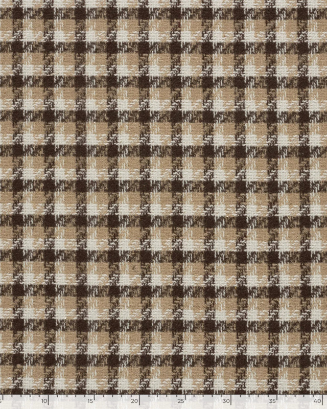 Tissu Tweed à Carreaux Cacao Touche Lurex Doré - Mercerine