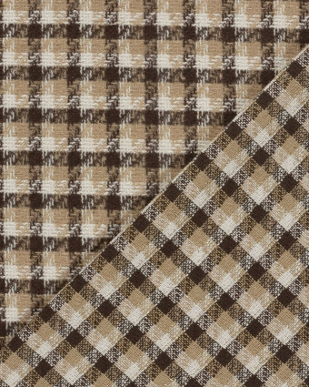 Tissu Tweed à Carreaux Cacao Touche Lurex Doré - Mercerine