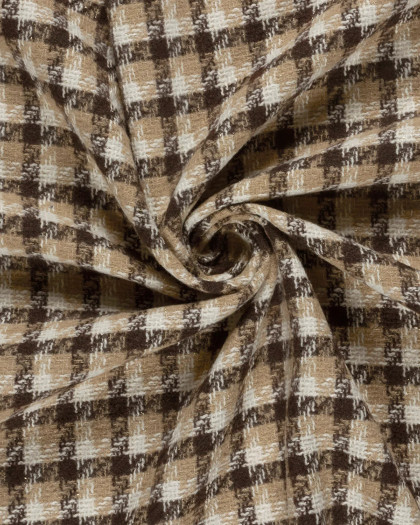 Tissu Tweed à Carreaux Cacao Touche Lurex Doré - Mercerine