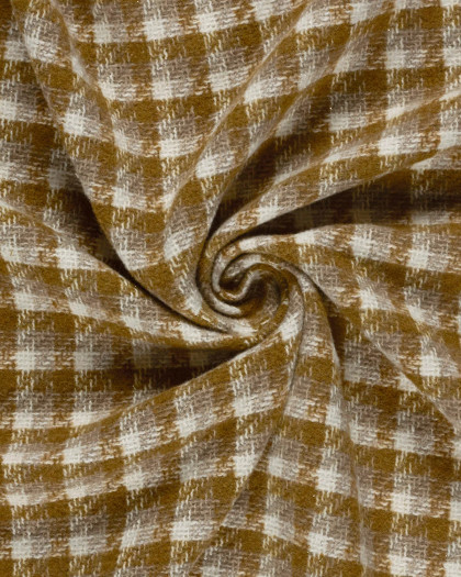 Tissu Tweed à Carreaux Moutarde Touche Lurex Doré - Mercerine