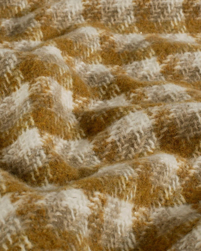Tissu Tweed à Carreaux Moutarde Touche Lurex Doré - Mercerine