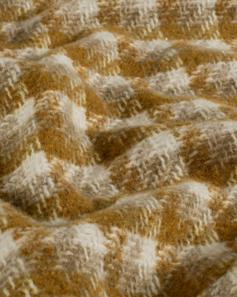 Tissu Tweed à Carreaux Moutarde Touche Lurex Doré - Mercerine