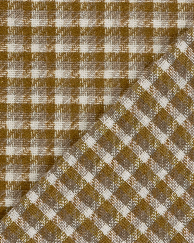 Tissu Tweed à Carreaux Moutarde Touche Lurex Doré - Mercerine