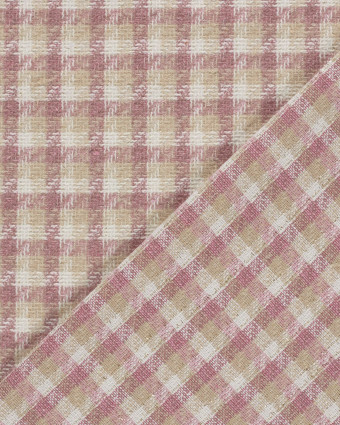 Tissu Tweed à Carreaux Rose Clair Touche Lurex Doré - Mercerine