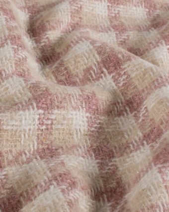Tissu Tweed à Carreaux Rose Clair Touche Lurex Doré - Mercerine