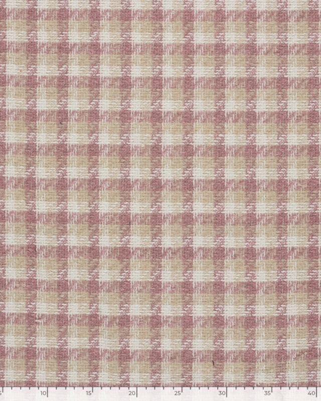 Tissu Tweed à Carreaux Rose Clair Touche Lurex Doré - Mercerine