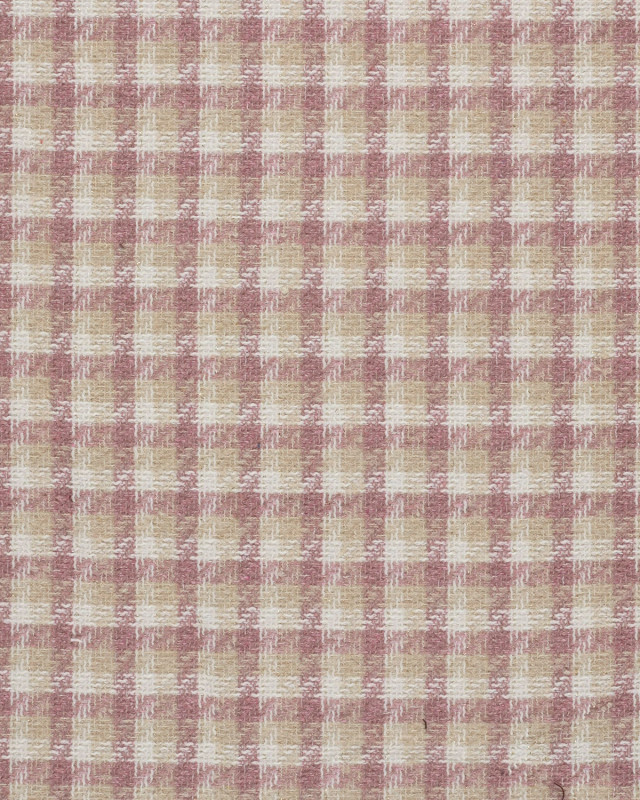 Tissu Tweed à Carreaux Rose Clair Touche Lurex Doré - Mercerine