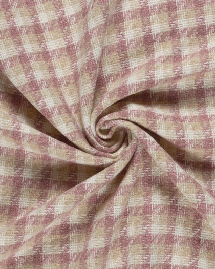 Tissu Tweed à Carreaux Rose Clair Touche Lurex Doré - Mercerine