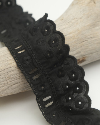 Ruban au mètre : broderie anglaise fleuri noir 50mm - Mercerine