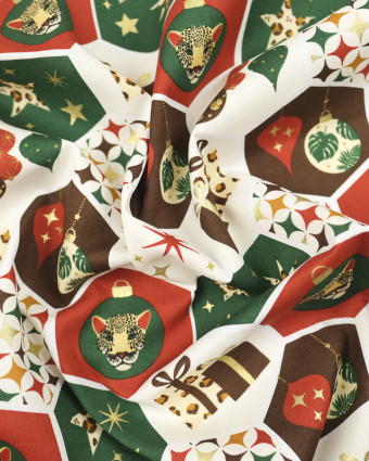 Coton de Noel boulles et étoiles léopard Oeko-Tex