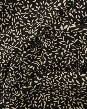 Viscose Impression Digitale Petit Feuillage Noir - Mercerine