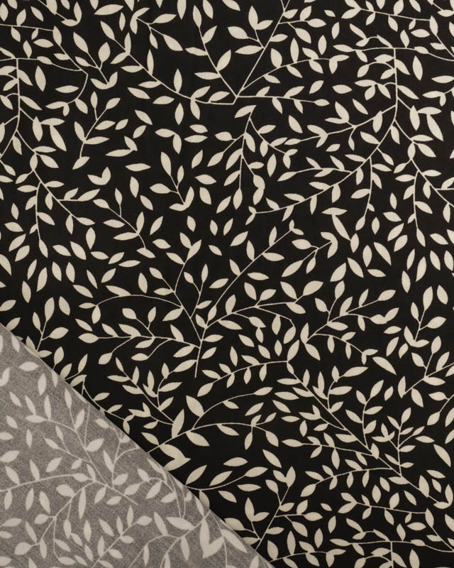 Viscose Impression Digitale Petit Feuillage Noir - Mercerine