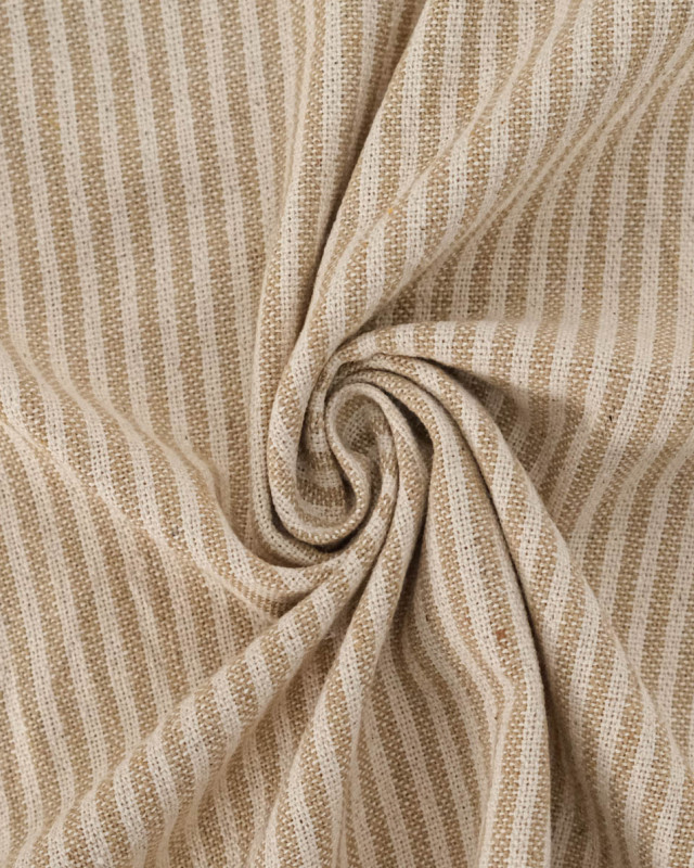 Tissu Coton Epais Tissé Fines Rayures Beige - Mercerine