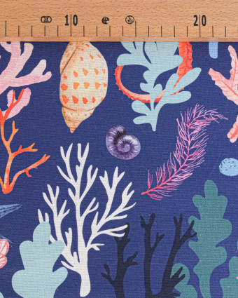 Tissu Coton épais corail coloré fond bleu outre mer - Mercerine