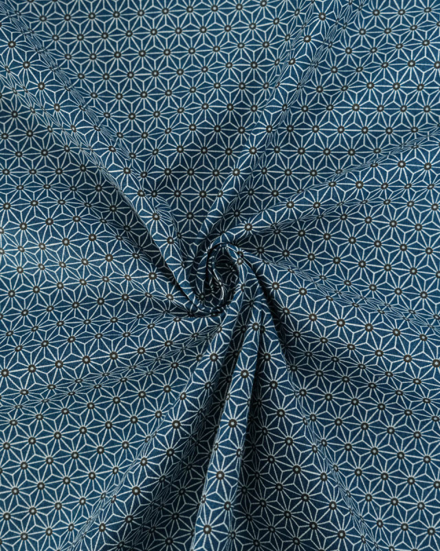 Tissu au mètre : Coton imprimé Saki pétrole - Mercerine