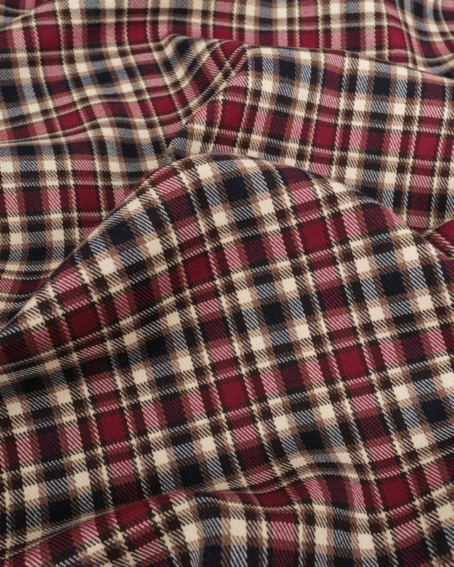 Tissu Tartan Ecossais Stretch Bordeaux et Bleu - Mercerine