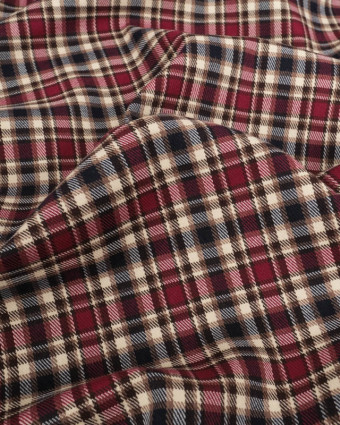 Tissu Tartan Ecossais Stretch Bordeaux et Bleu - Mercerine