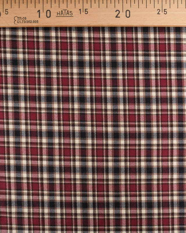 Tissu Tartan Ecossais Stretch Bordeaux et Bleu - Mercerine