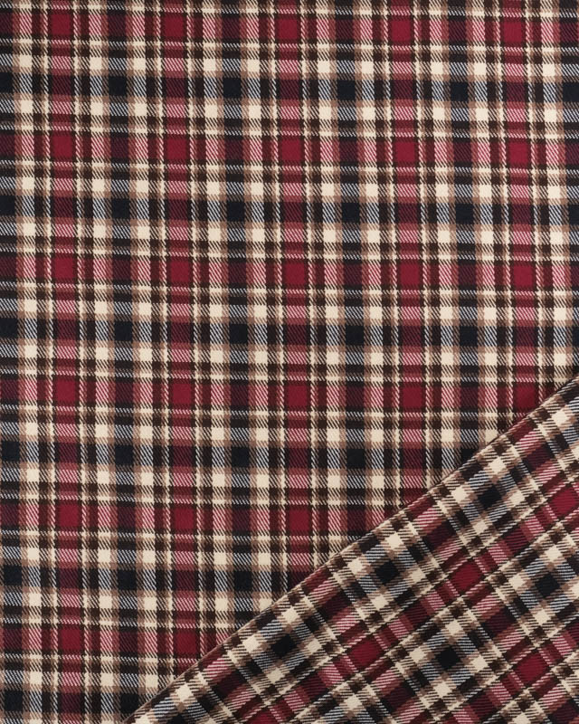 Tissu Tartan Ecossais Stretch Bordeaux et Bleu - Mercerine