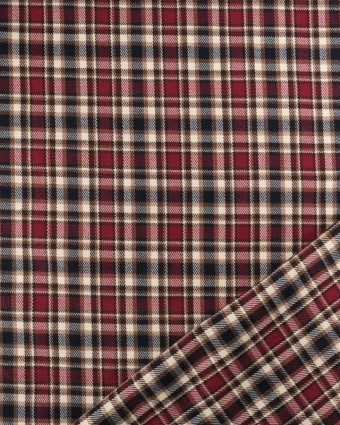 Tissu Tartan Ecossais Stretch Bordeaux et Bleu - Mercerine